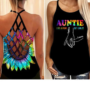 Personalized Auntie Like A Mom But Cooler Criss Cross Tank Printed 22SEP-HQ15