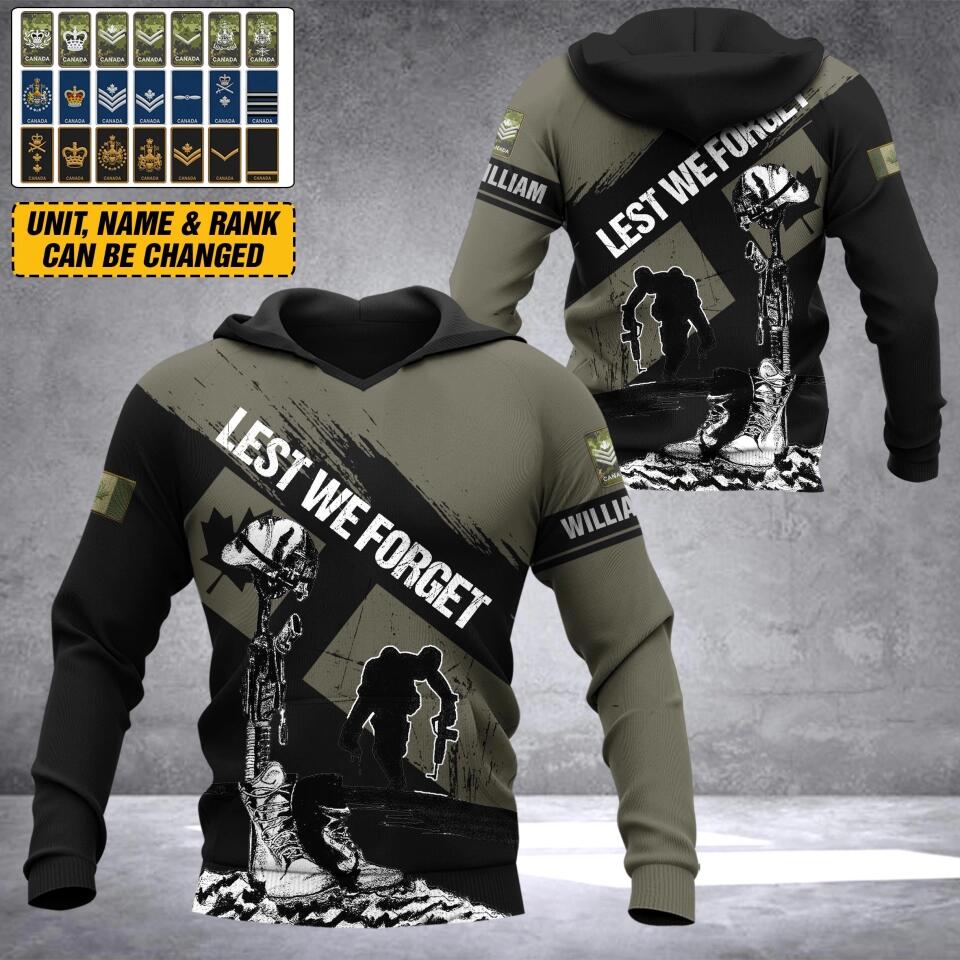 Personalized Canadian Solider/ Veteran Lest We Forget Rank Hoodie 3D Printed QTDT1909