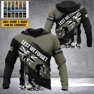 Personalized Australian Solider/ Veteran Lest We Forget Rank Hoodie 3D Printed QTDT1909