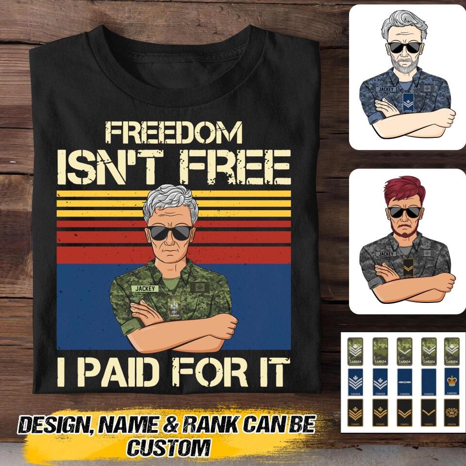 Personalized Canadian Freedom Isn't Free Veterans/Soldier Tshirt Printed 22SEP-HQ20