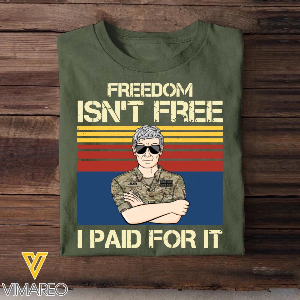 Personalized British Freedom Isn't Free Veterans/Soldier Tshirt Printed 22SEP-HQ20