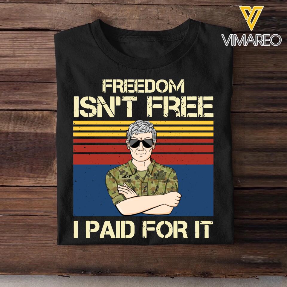 Personalized Australian Freedom Isn't Free Veterans/Soldier Tshirt Printed 22SEP-HQ20
