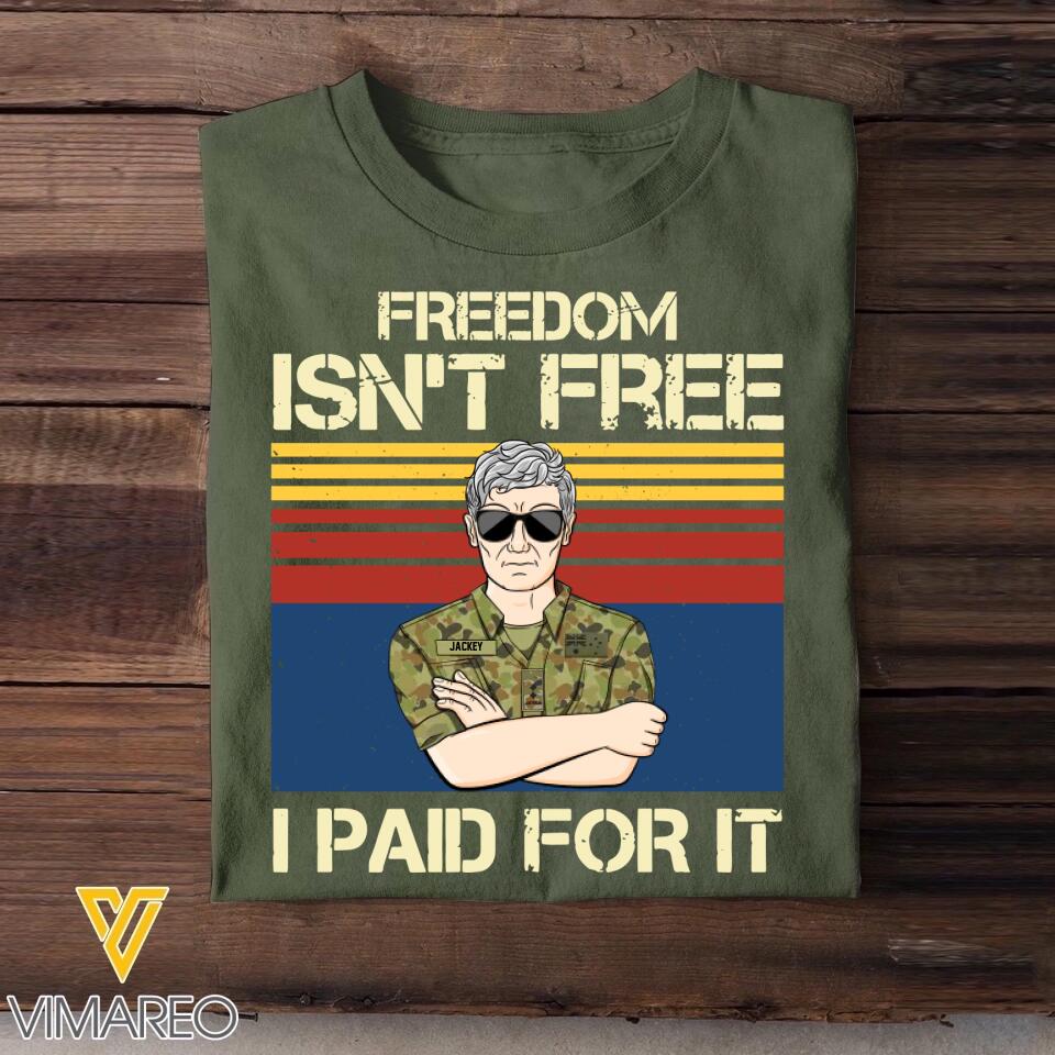 Personalized Australian Freedom Isn't Free Veterans/Soldier Tshirt Printed 22SEP-HQ20