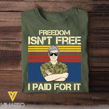 Personalized Australian Freedom Isn't Free Veterans/Soldier Tshirt Printed 22SEP-HQ20