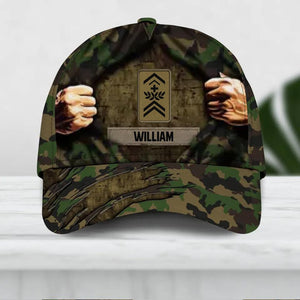 Personalized Swiss Veteran/ Solider Camo Rank Peaked Cap 3D Printed QTDT2209