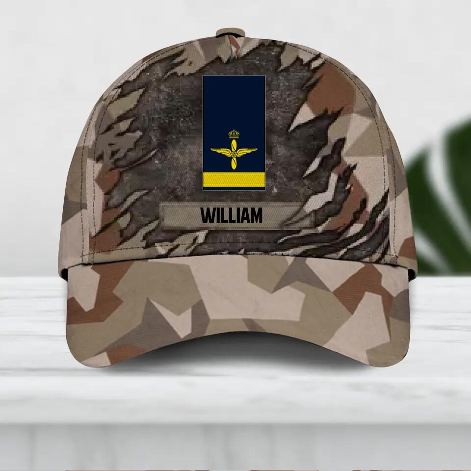 Personalized Sweden Veteran/ Solider Camo Rank Peaked Cap 3D Printed QTDT2309