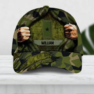 Personalized Sweden Veteran/ Solider Camo Rank Hand Peaked Cap 3D Printed QTDT2309