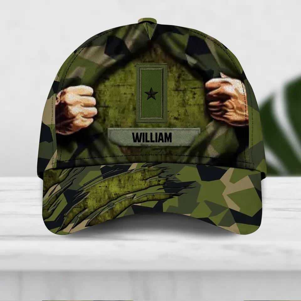Personalized Sweden Veteran/ Solider Camo Rank Hand Peaked Cap 3D Printed QTDT2309