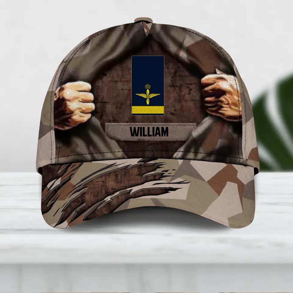 Personalized Sweden Veteran/ Solider Camo Rank Hand Peaked Cap 3D Printed QTDT2309