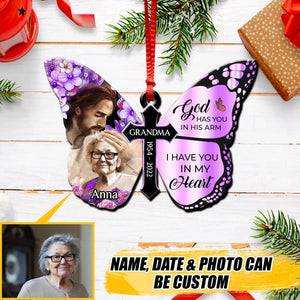 Personalized Memorial Grandma God Has You In His Arm, I Have You In My Heart Wood  Ornament Printed DMVQ2309
