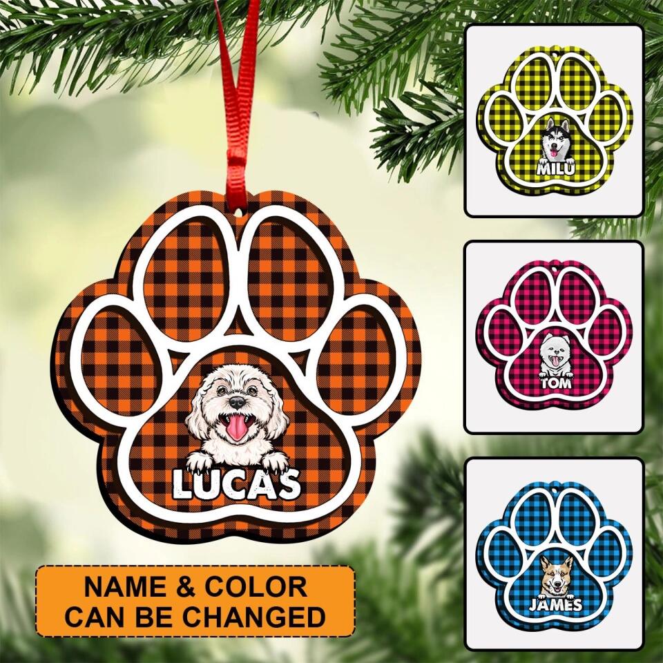 Personalized Dog Paw Color Wood  Ornament Printed DMHY2209