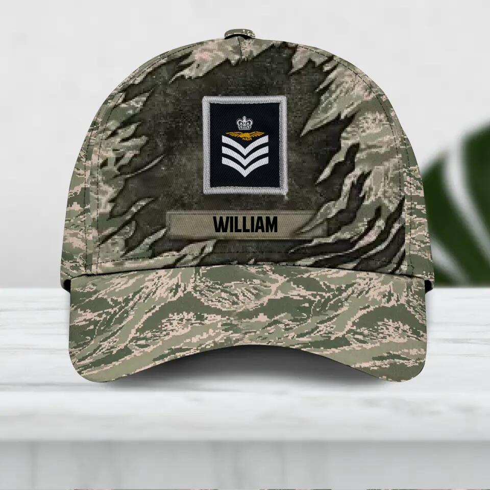 Personalized UK Veteran/ Solider Camo Rank Peaked Cap 3D Printed QTDT2409