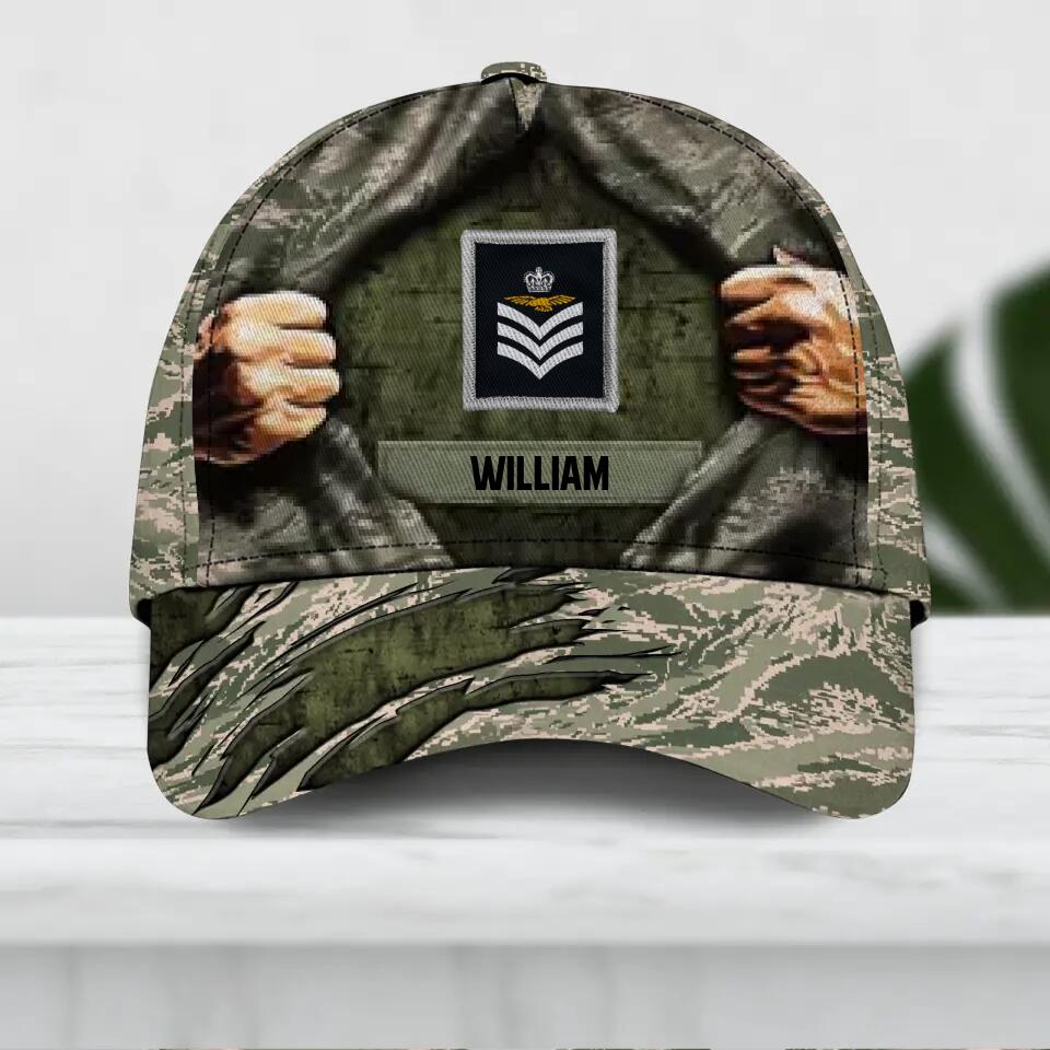 Personalized UK Veteran/ Solider Camo Rank Hand Peaked Cap 3D Printed QTDT2409