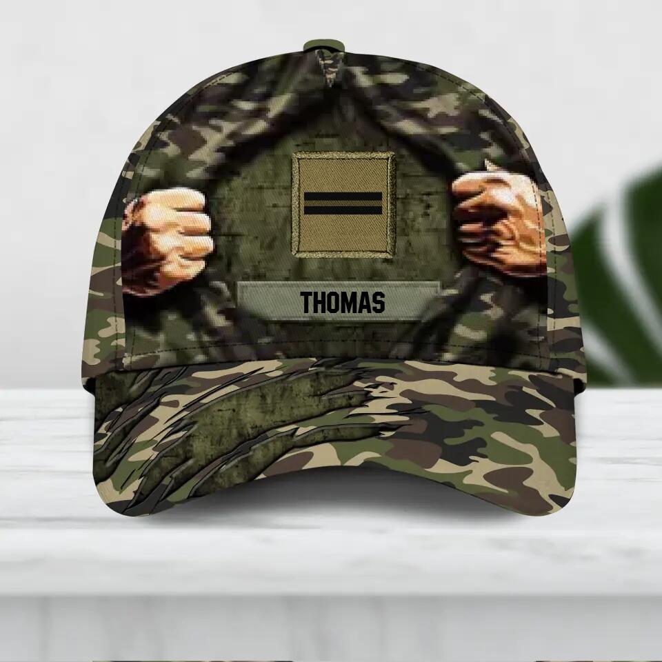 Personalized French Veteran/ Solider Camo Rank  Hand Peaked Cap 3D Printed QTDT2409
