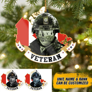 Personalized Canadian Veteran/Solider Flag With Rank Wood  Ornament Printed QTDT2409