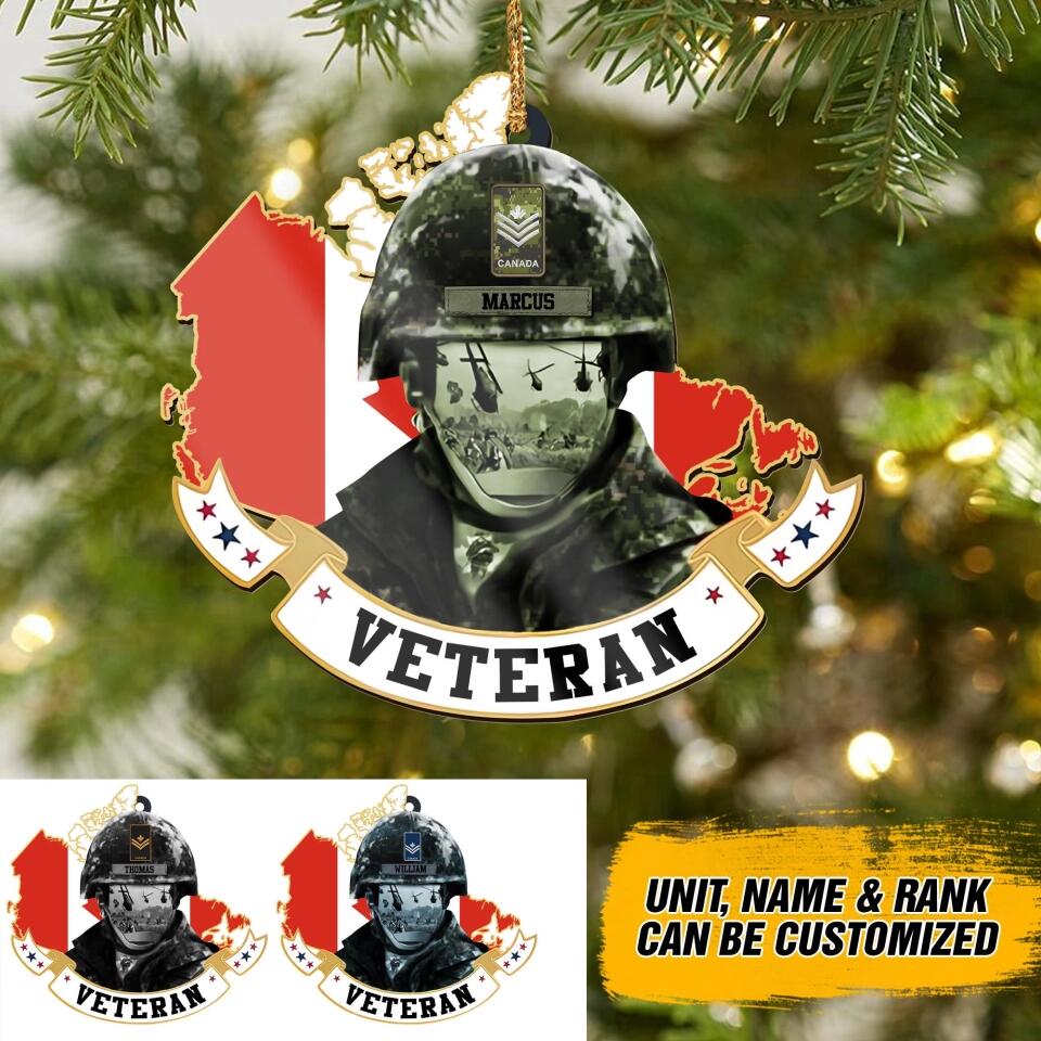 Personalized Canadian Veteran/Solider Flag With Rank Wood  Ornament Printed QTDT2409