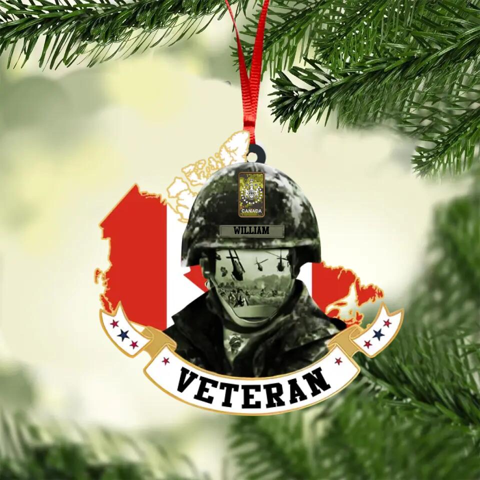 Personalized Canadian Veteran/Solider Flag With Rank Wood  Ornament Printed QTDT2409