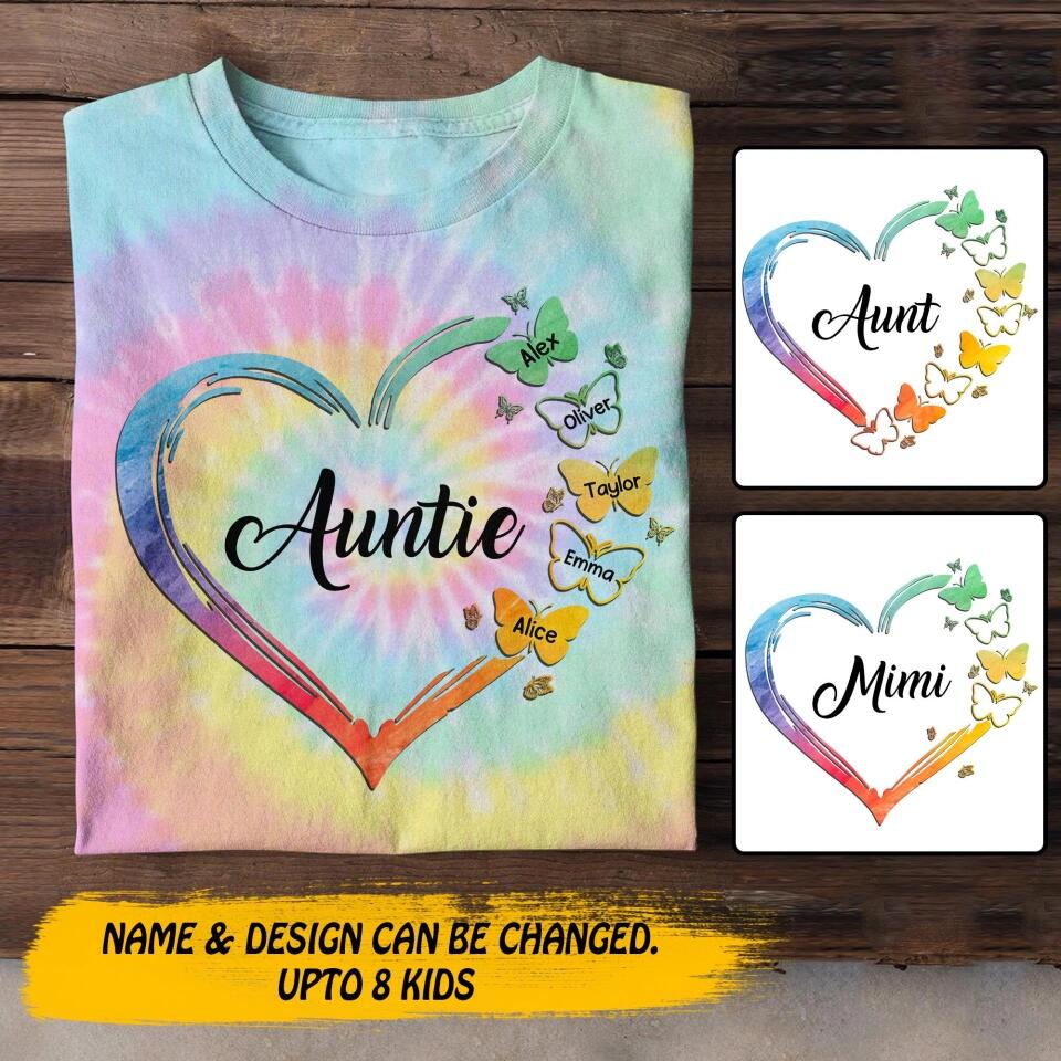 Personalized Auntie Butterflies Heart Tie Dye Tshirt DMHY2409