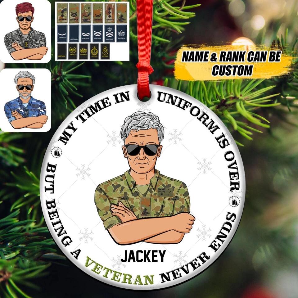 Personalized Australian Veteran/Solider Never Ends Christmas Wood Ornament Printed 22SEP-HQ24