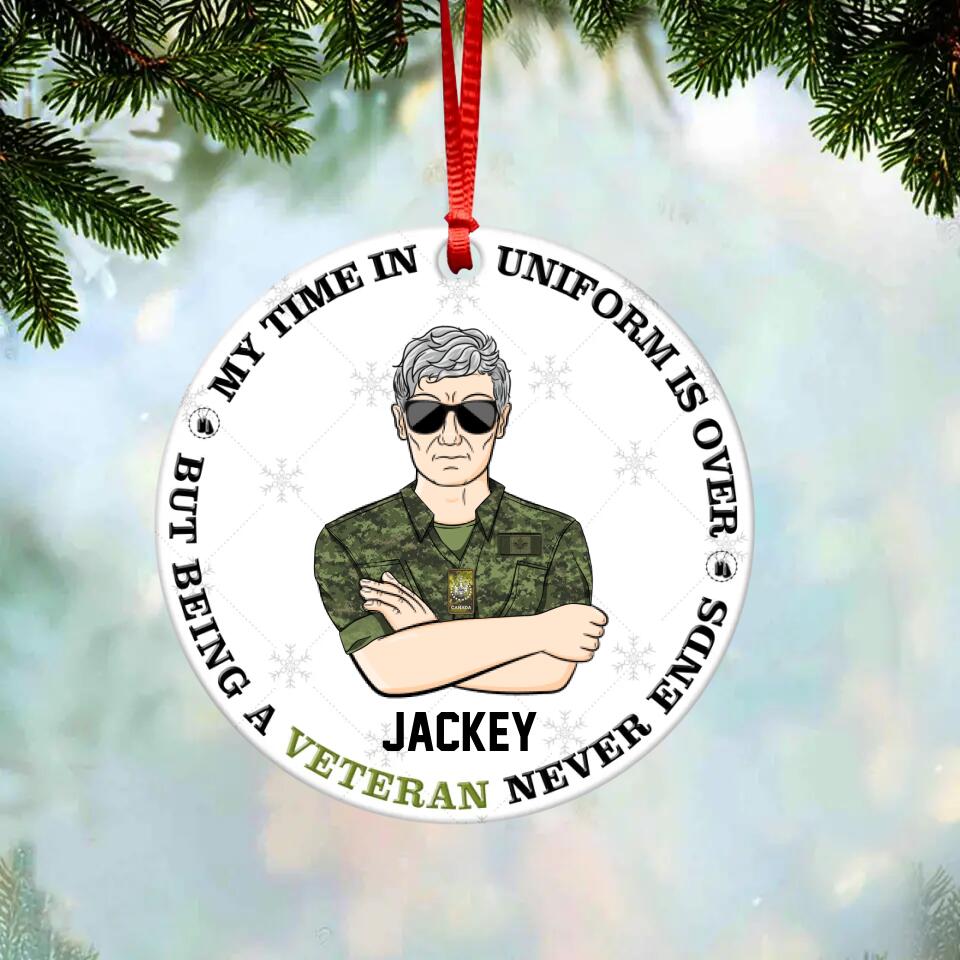 Personalized Canadian Veteran/Solider Never Ends Christmas Wood Ornament Printed 22SEP-HQ24