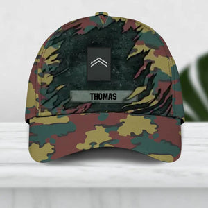 Personalized Belgium Veteran/ Solider Camo Rank Peaked Cap 3D Printed QTDT2609