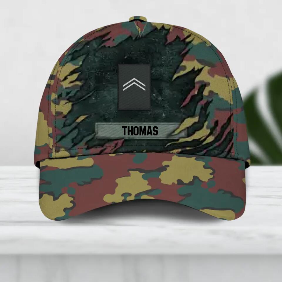 Personalized Belgium Veteran/ Solider Camo Rank Peaked Cap 3D Printed QTDT2609