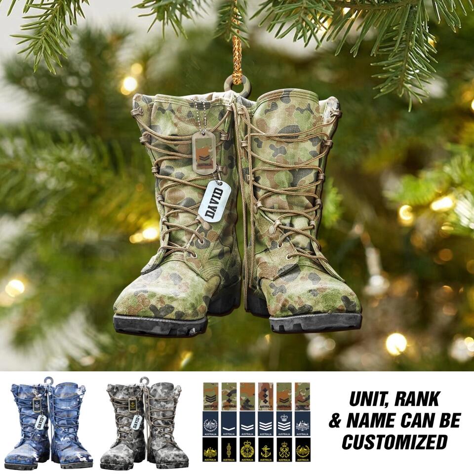 Personalized Australian Solider/ Veteran Camo Boots With Rank Christmas Ornament Printed QTDT2709