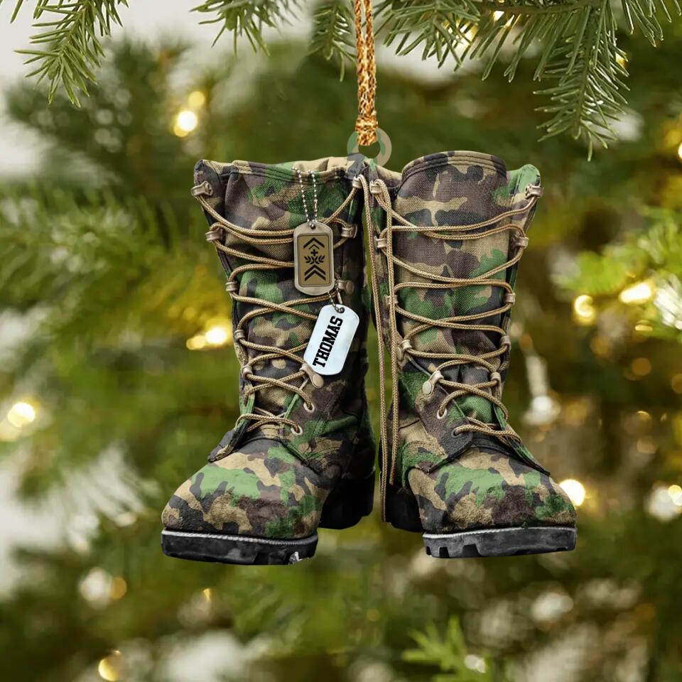 Personalized Swiss Solider/ Veteran Camo Boots With Rank Christmas Ornament Printed QTDT2709