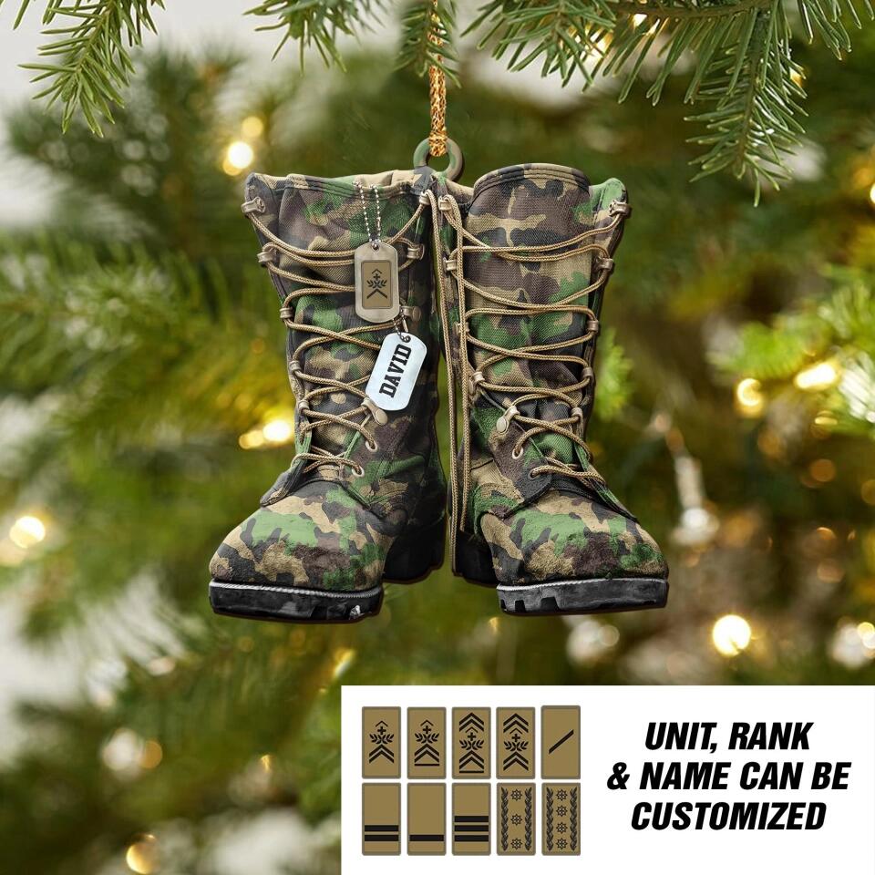 Personalized Swiss Solider/ Veteran Camo Boots With Rank Christmas Ornament Printed QTDT2709