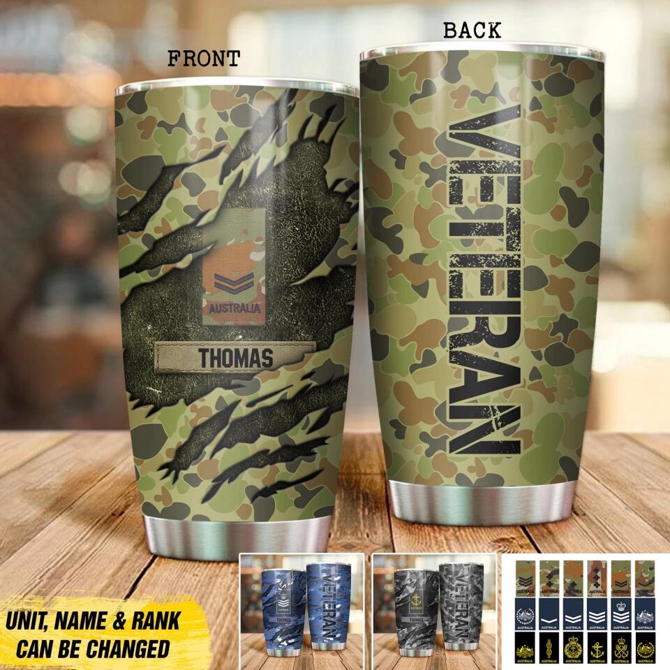 Personalized Australian Veteran/Soldier Camo Tumbler Printed QTDT2709
