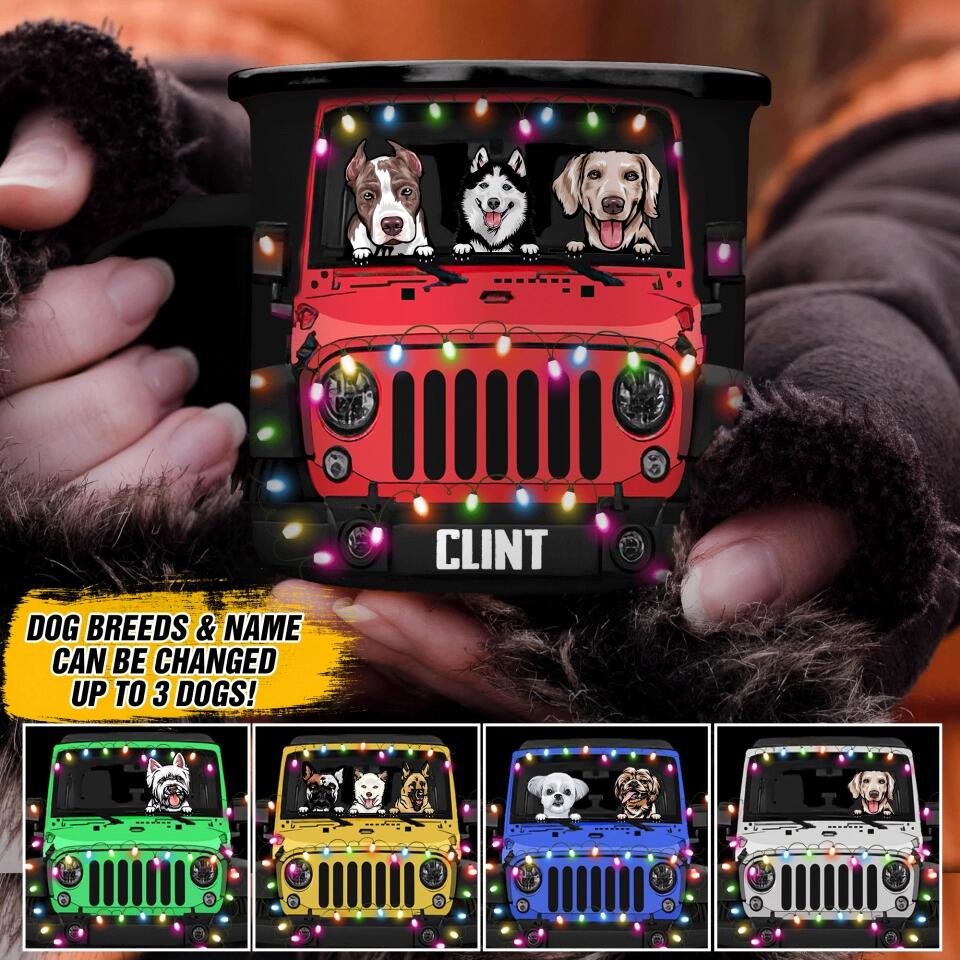 Personalized Jeep Dog Christmas Steel Mug 12Oz Printed 22SEP-DT27