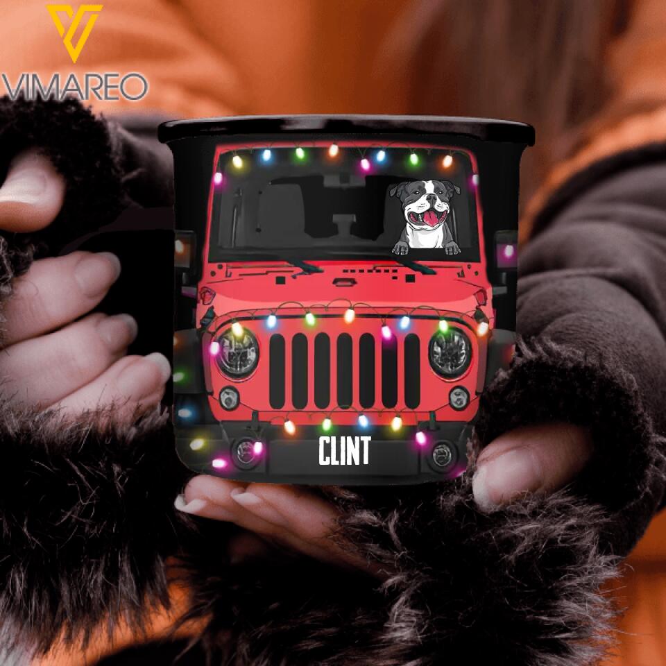 Personalized Jeep Dog Christmas Steel Mug 12Oz Printed 22SEP-DT27