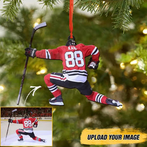 Personalized Your Image Hockey Playing Christmas Wood Ornament Printed QTDT2809