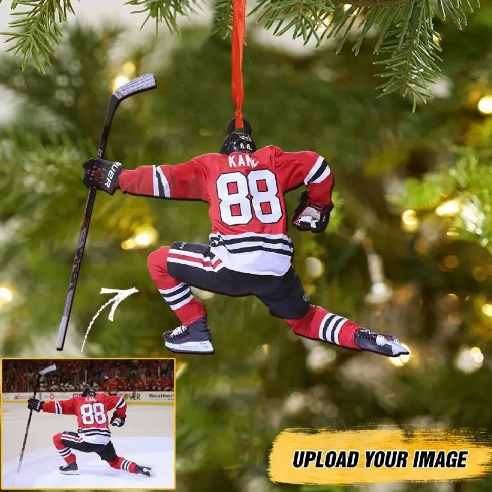 Personalized Your Image Hockey Playing Christmas Wood Ornament Printed QTDT2809