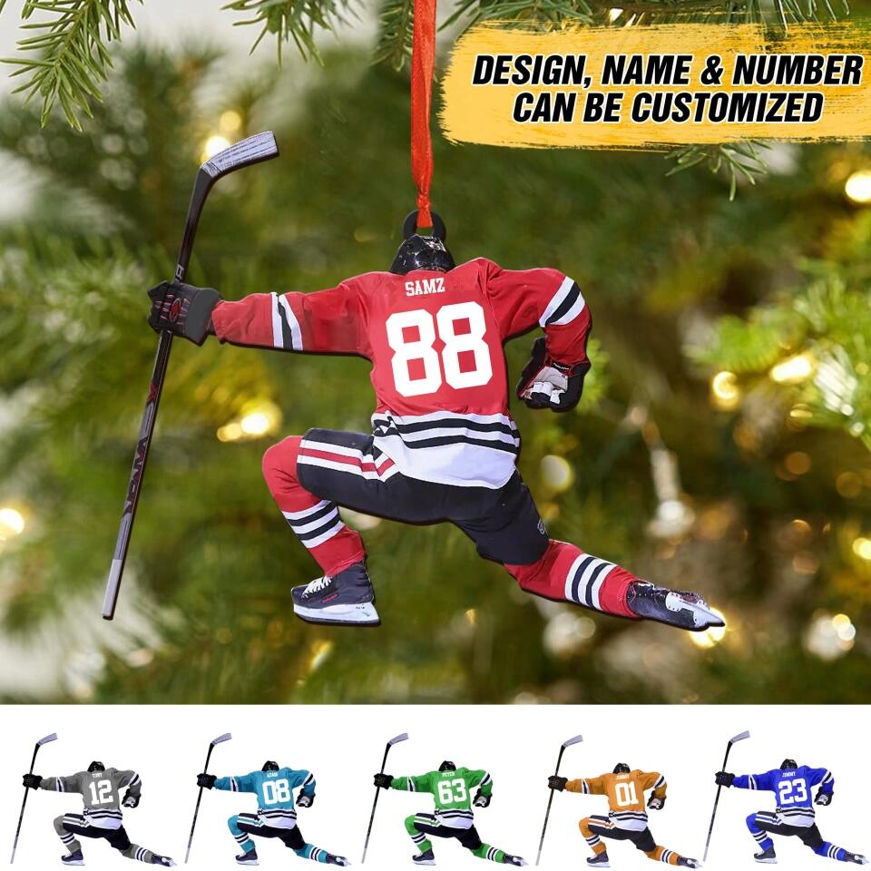 Personalized Hockey Players Wood Ornament Printed QTDT2809