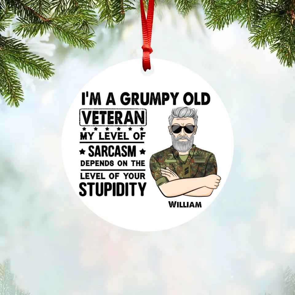 Personalized Grumpy Old Man German Veterans/Soldier Christmas Acrylic/Plastic Ornament Printed 22SEP-HY27