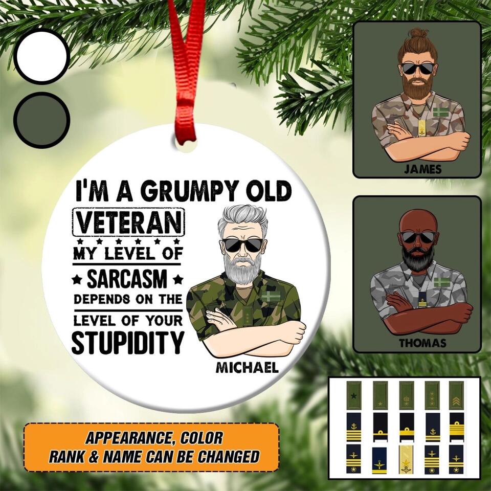 Personalized Grumpy Old Man Swedish Veterans/Soldier Christmas Acrylic/Plastic Ornament Printed 22SEP-HY27