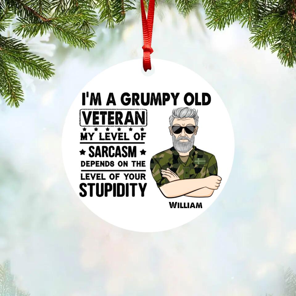 Personalized Grumpy Old Man Swedish Veterans/Soldier Christmas Acrylic/Plastic Ornament Printed 22SEP-HY27