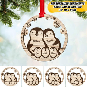 Personalized Penguin Family Kid Name Christmas Acrylic/Plastic Ornament Printed QTVQ2809