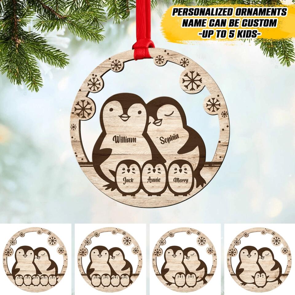 Personalized Penguin Family Kid Name Christmas Acrylic/Plastic Ornament Printed QTVQ2809