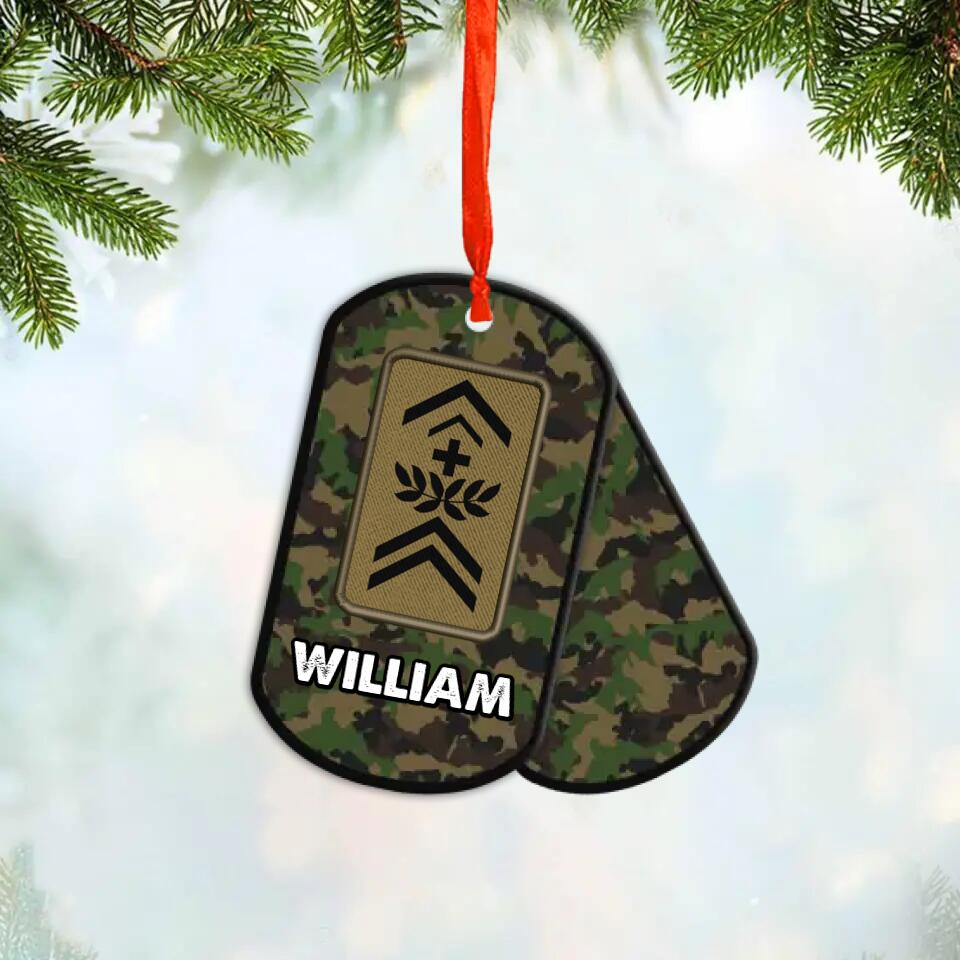 Personalized Swiss Veteran/Soldier Christmas Wood Ornament Printed 22SEP-HY28