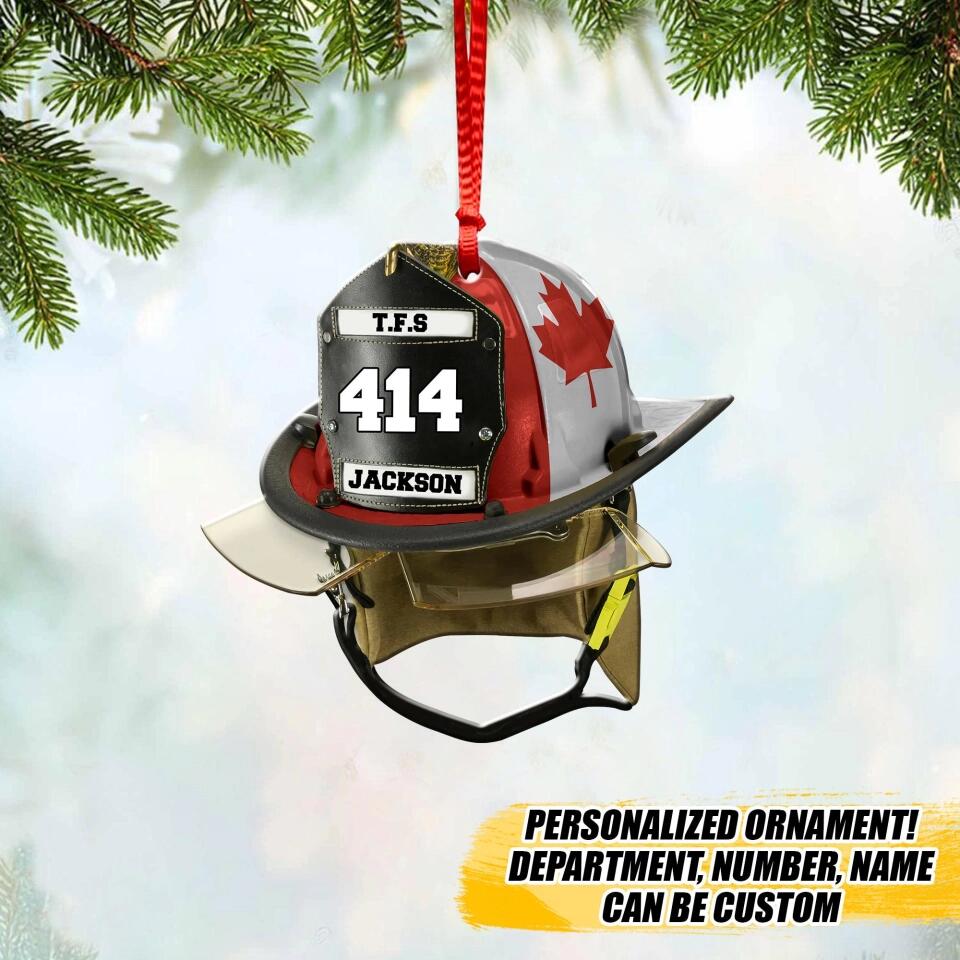 Personalized Canadian Firefighter Helmet With Department Number and Name Christmas Wood Ornament Printed QTVQ2909