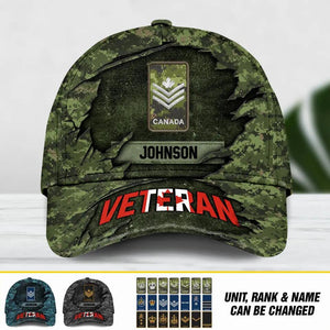Personalized Canadian Veteran Camo Rank Hand Peaked Cap 3D Printed QTDT2909