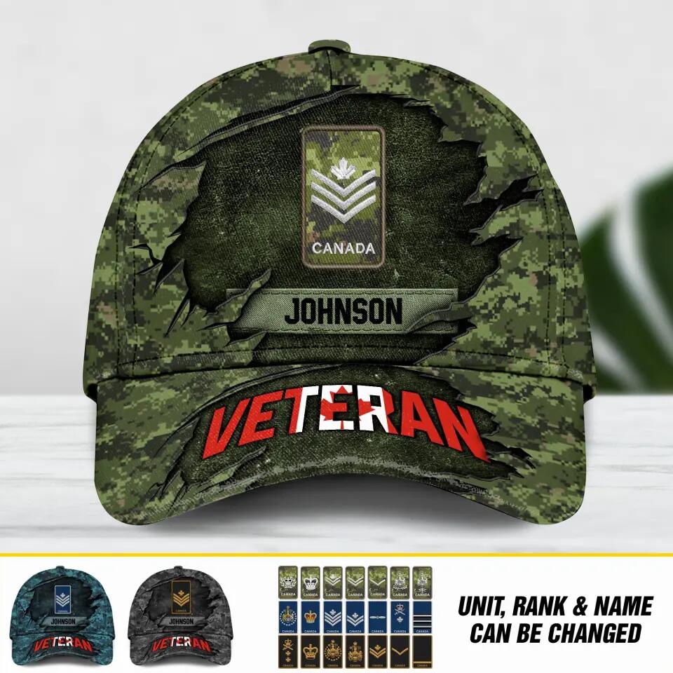 Personalized Canadian Veteran Camo Rank Hand Peaked Cap 3D Printed QTDT2909