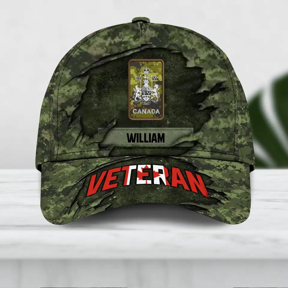Personalized Canadian Veteran Camo Rank Hand Peaked Cap 3D Printed QTDT2909