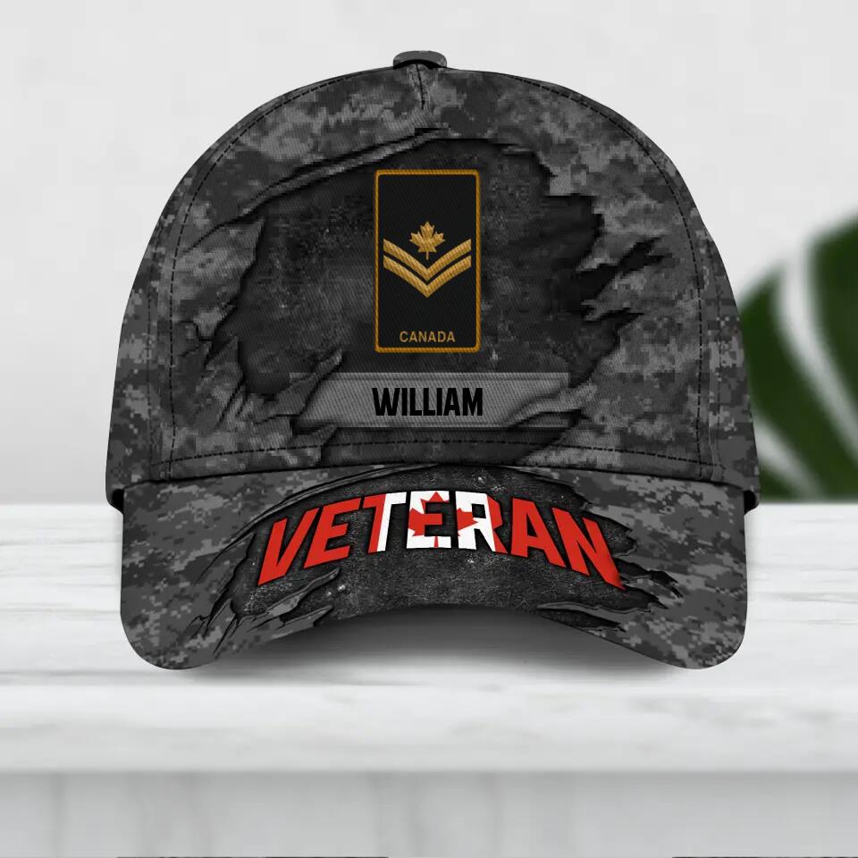 Personalized Canadian Veteran Camo Rank Hand Peaked Cap 3D Printed QTDT2909