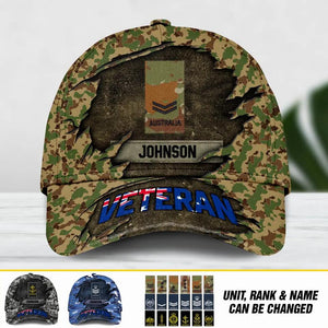 Personalized Australian Veteran Camo Rank Hand Peaked Cap 3D Printed QTDT2909