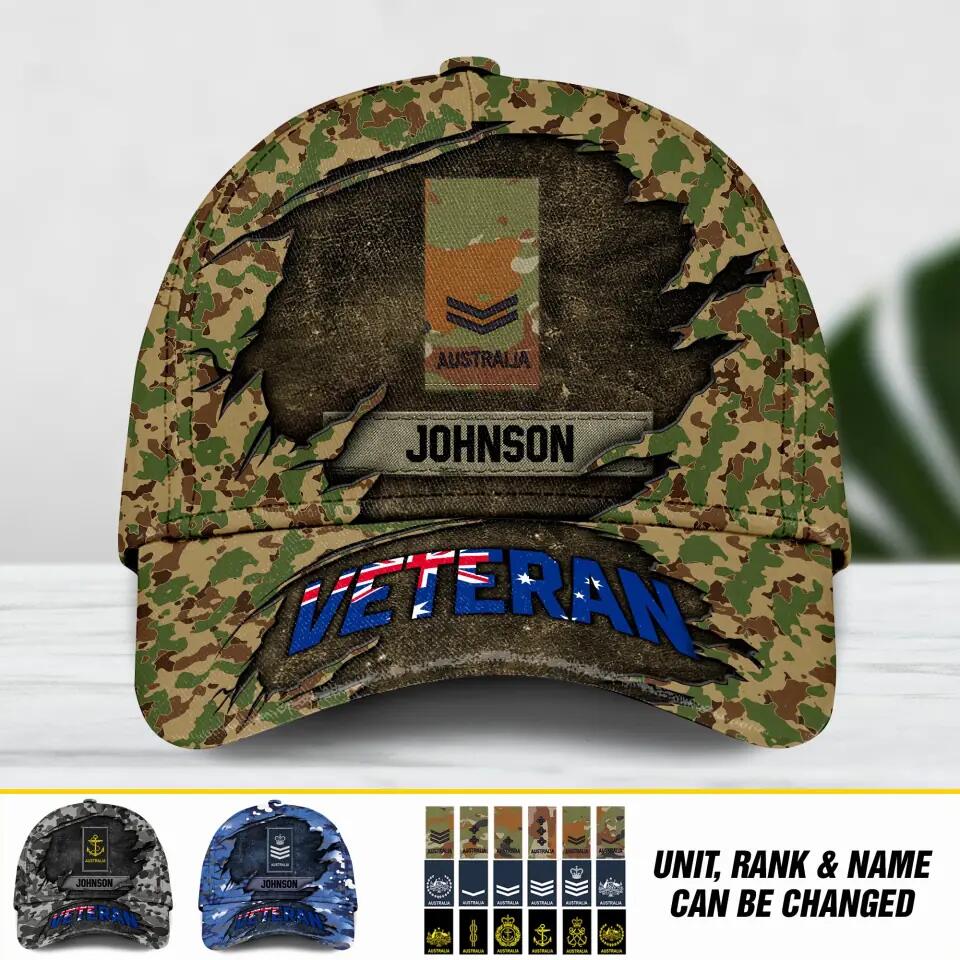 Personalized Australian Veteran Camo Rank Hand Peaked Cap 3D Printed QTDT2909