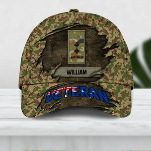 Personalized Australian Veteran Camo Rank Hand Peaked Cap 3D Printed QTDT2909