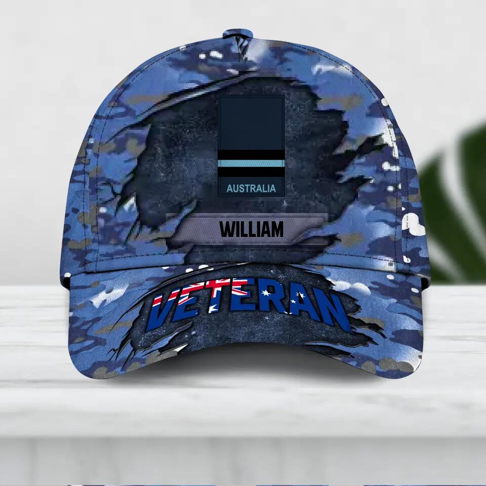Personalized Australian Veteran Camo Rank Hand Peaked Cap 3D Printed QTDT2909